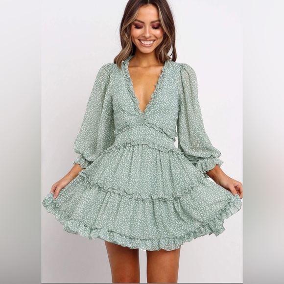 Green Boho Ruffle Dress - Picture 3 of 5